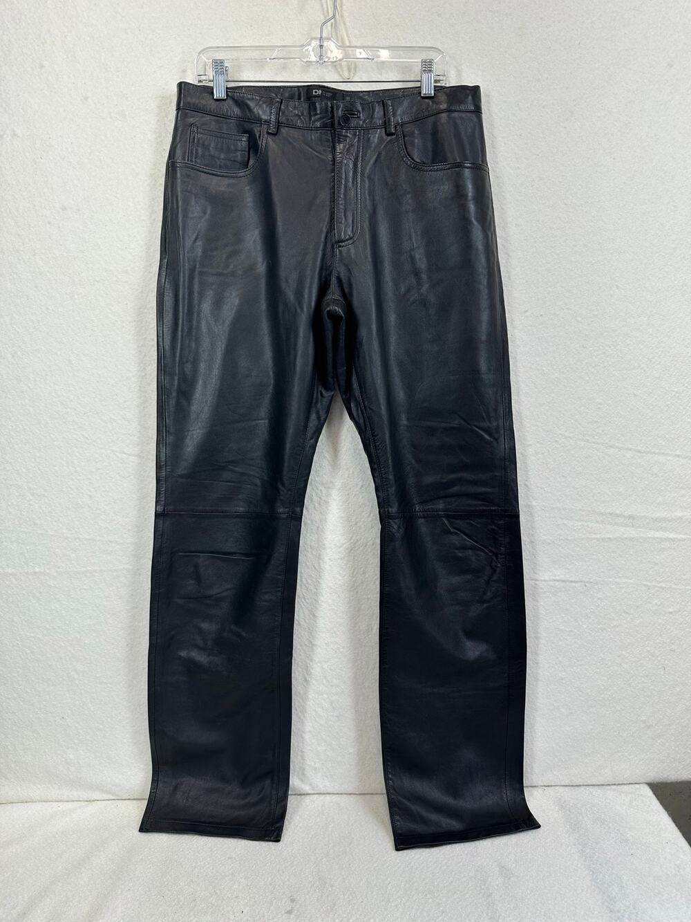 DKNY Leather Vintage Y2K Straight-Leg Pant Size 33 Classic Five-Pocket Design